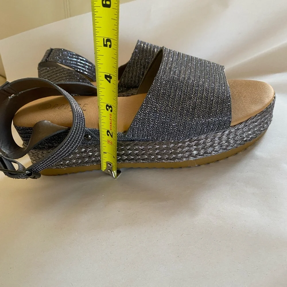 Womens Metallic Gray Platform Espadrille Sandals